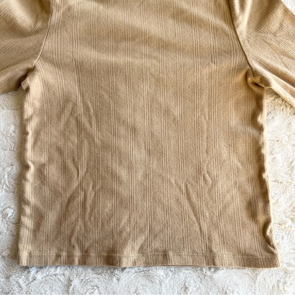 Aerie Top Shirt Womens Small Tan Ribbed Funnel Neck Long Sleeve Stretch Neutral - Picture 4 of 12